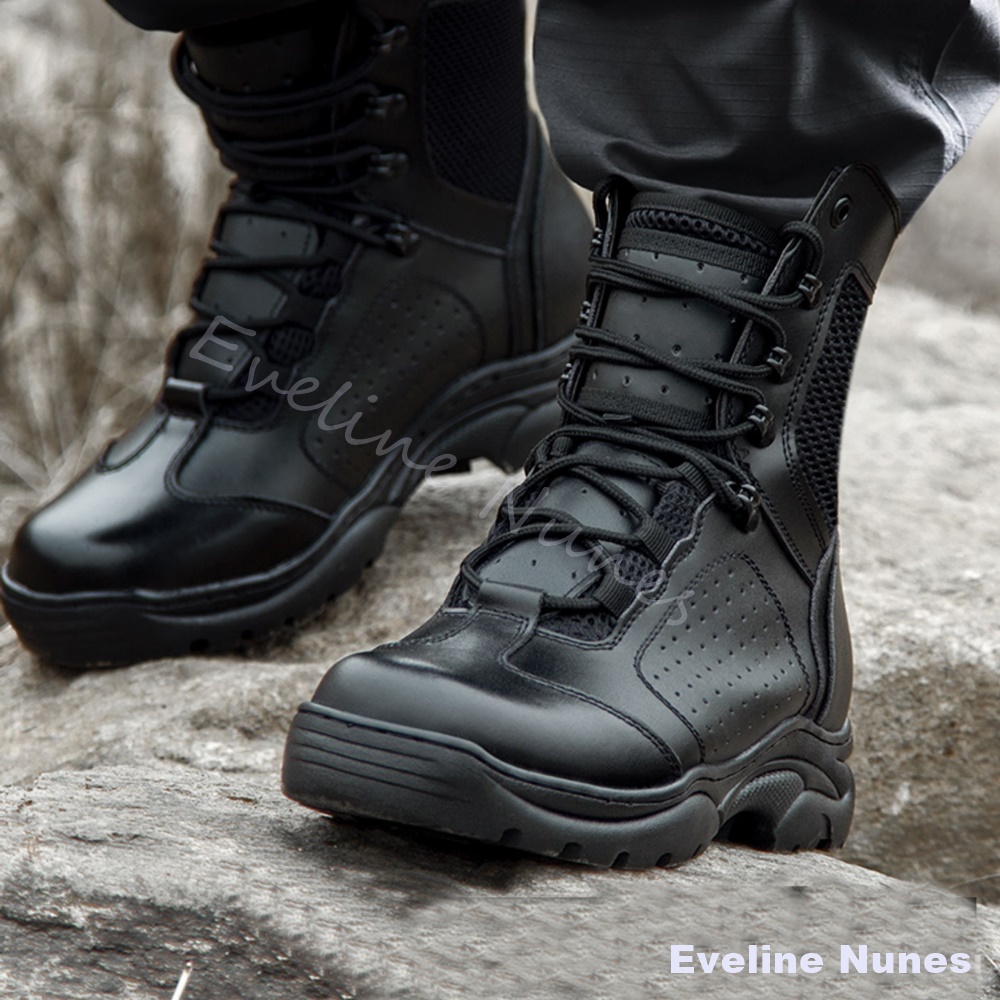 Leather Work Boots - Sepatu Bot Tempur Taktis Mesh Mid