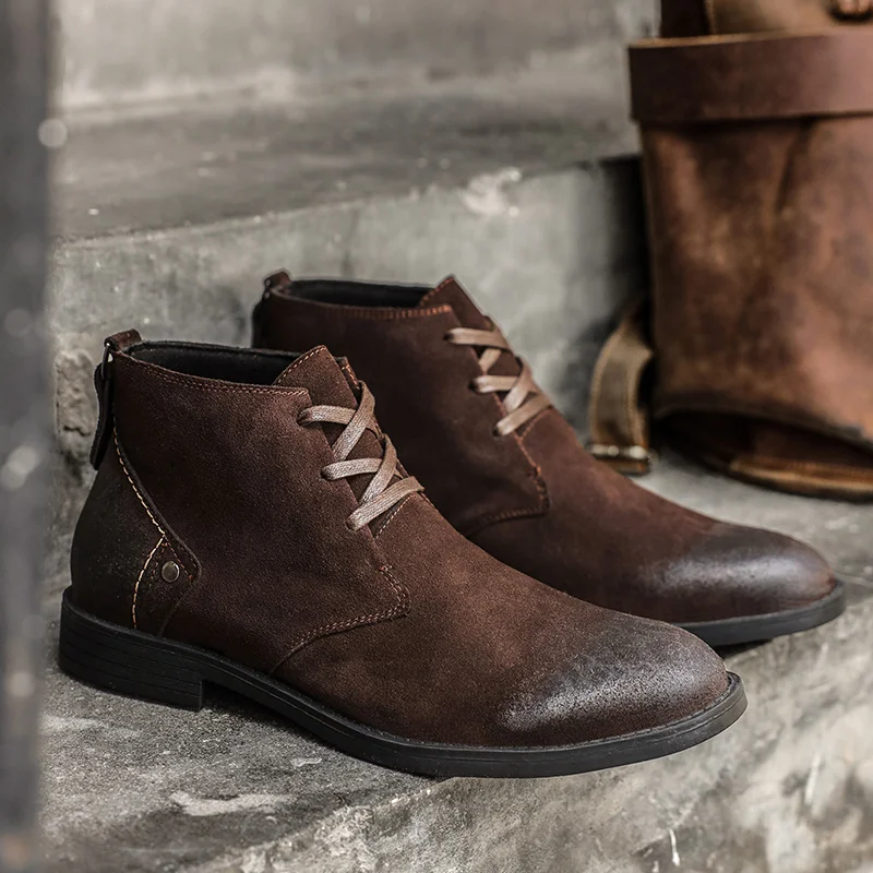 Leather Work Boots - Sepatu Boots Kulit Suede Sapi Baru