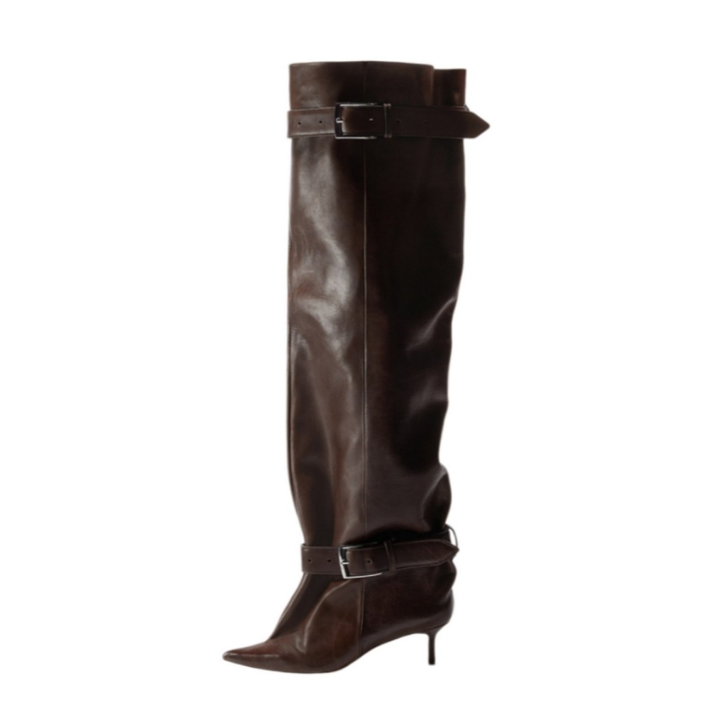 Leather Work Dress - Sepatu Bot Wanita Ujung Runcing Hak