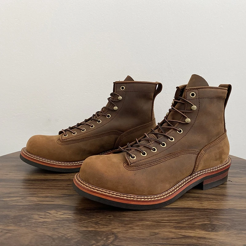 Leather Work Boots - Sepatu bot pergelangan kaki pria Inggris