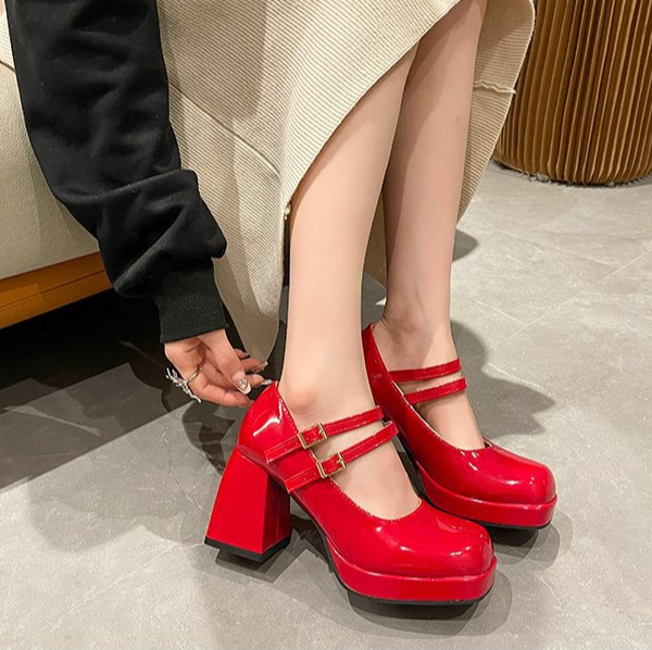 Leather Work Dress - Sepatu Wanita Hak Tinggi Tebal Model