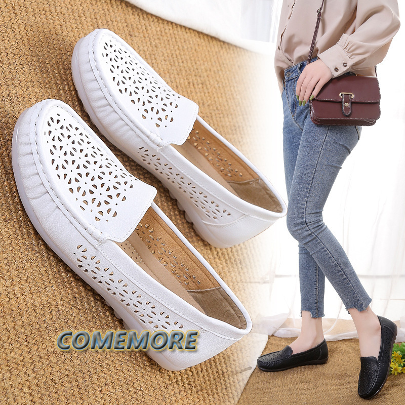 Leather Work Outfit - Sepatu Menyusui Putih Wanita Sepatu Platform