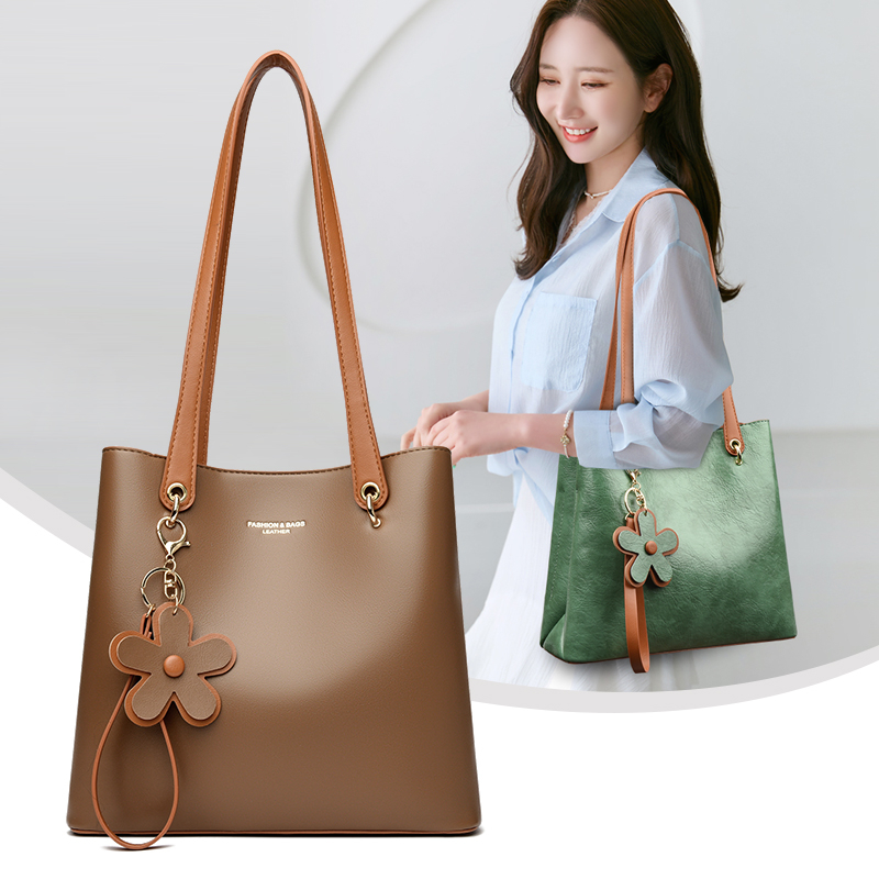 Leatherwork Flowers - Tas Tote Kulit PU Wanita Bergaya
