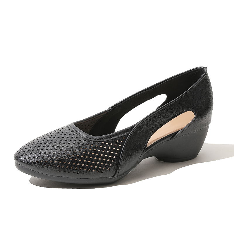 Leather Work Outfit - Sepatu Wedges Wanita Pompa Hollow Out