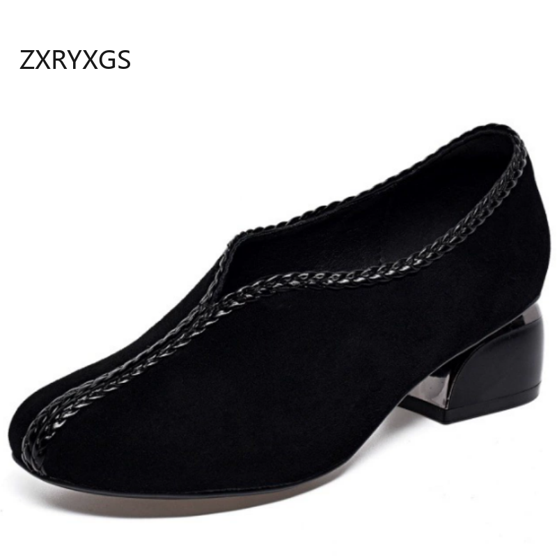 Leather Work Women Shoes - ZXRYXGS Sepatu Kulit Domba Hitam Premium