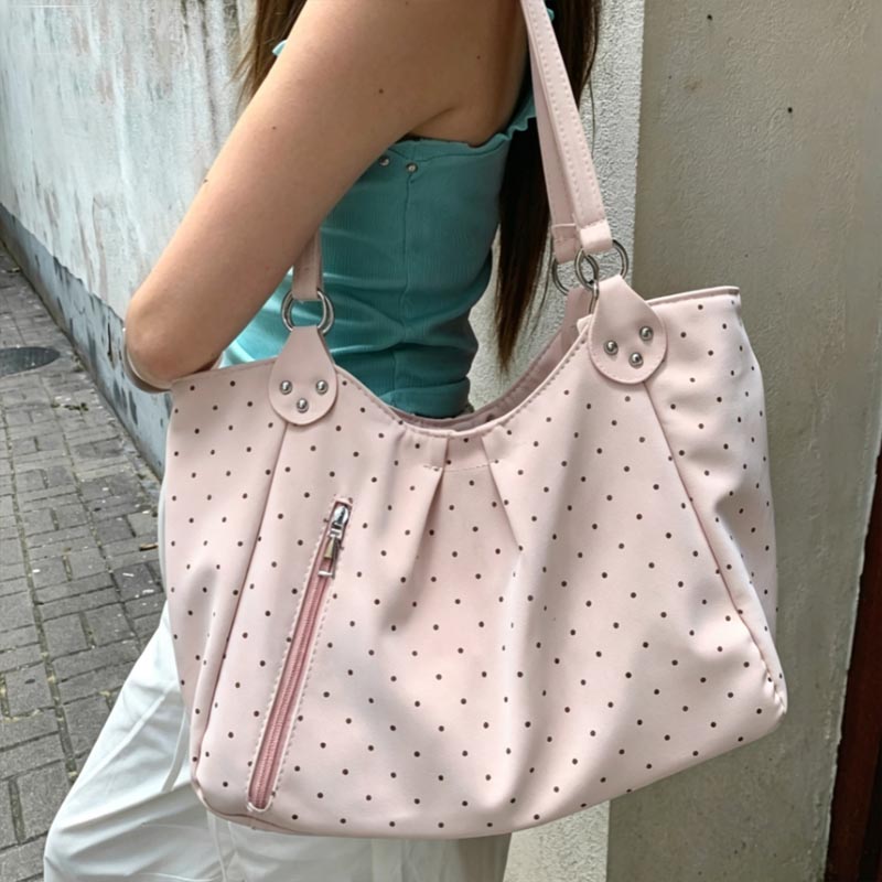 Tas Tote Polka Dot Kulit PU Ka - Leather Work Duffle ulasan dan harga