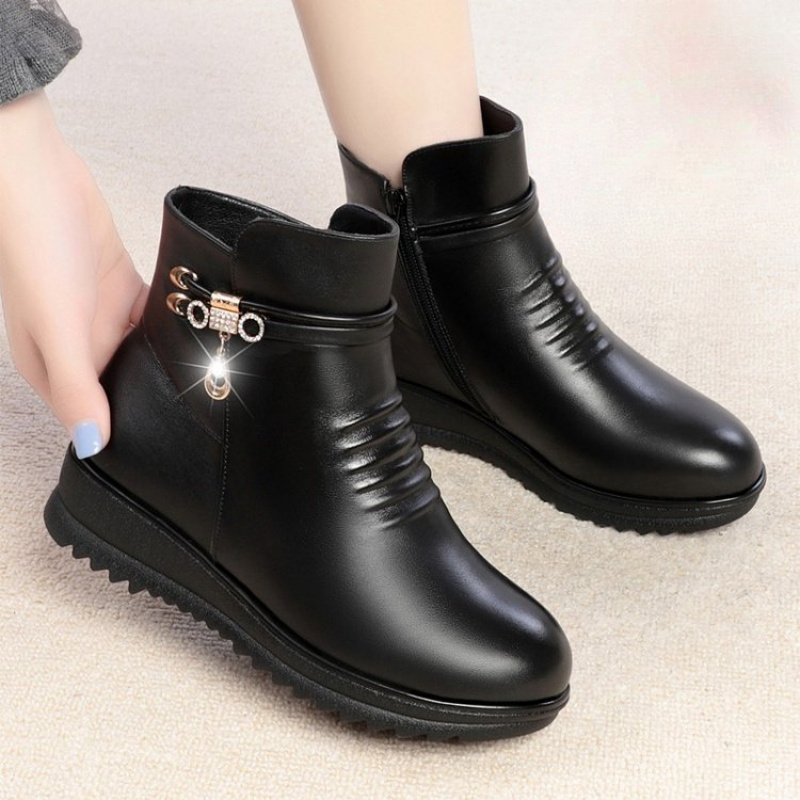 Sepatu Bot Wanita Musim Dingin - Leather Work Women Shoes ulasan dan harga